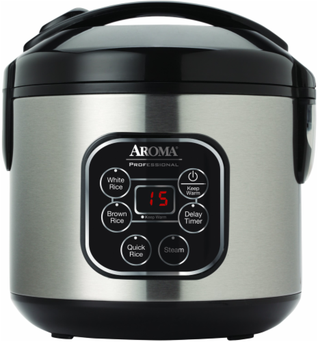 Aroma Professional Digital Rice Cooker and Food Steamer - Silver/Black Perspective: front