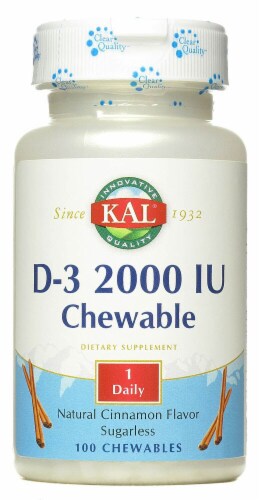 KAL D-3 Sugarless Cinnamon Chewables 2000IU Perspective: front