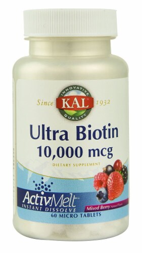 KAL Ultra Biotin ActivMelt Mixed Berry Flavored Micro Tablets 10000 mcg Perspective: front