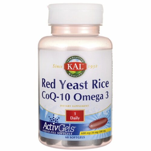 KAL Red Yeast Rice CoQ-10 Omega 3 Softgels Perspective: front