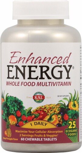 KAL Enhanced Energy® Mango Pineapple Whole Food Multivitamin Tablets Perspective: front
