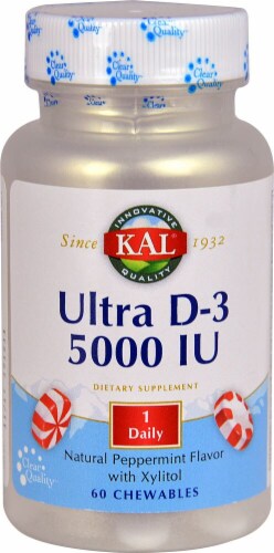 KAL Ultra D-3 Natural Peppermint Chewables 5000IU Perspective: front