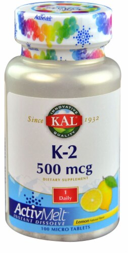 KAL K-2 ActivMel Lemon Flavored Micro Tablets 500 mcg Perspective: front