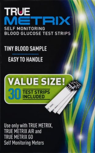 True Metrix Self Monitoring Blood Glucose Test Strips Perspective: front