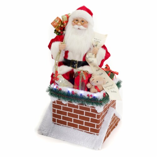 Good Tidings LED Lit Santa on Chimney Decor Perspective: front