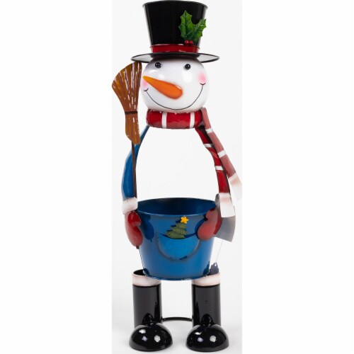 Good Tidings Metal Snowman with Pail Belly Perspective: front