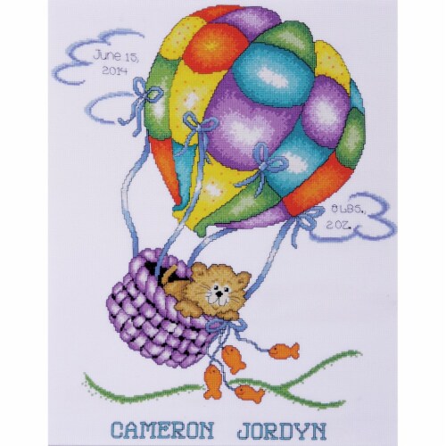 Tobin Counted Cross Stitch Kit 11 X14 -Balloon Cat (18 Count) Perspective: front