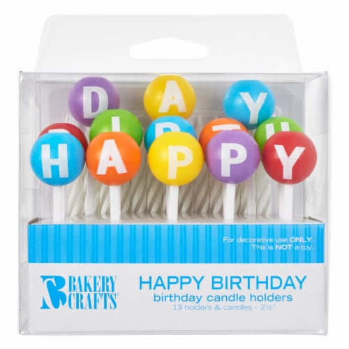 Bakery Crafts Happy Birthday Candle Holders & White Birthday Candles Perspective: front