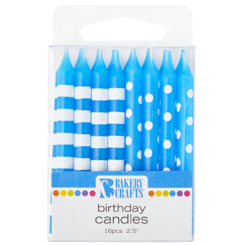 Bakery Crafts Blue with Stripes & Polka Dots Birthday Candles Perspective: front