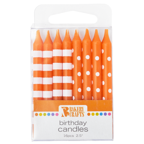 Bakery Crafts Orange with Stripes & Polka Dots Birthday Candles Perspective: front