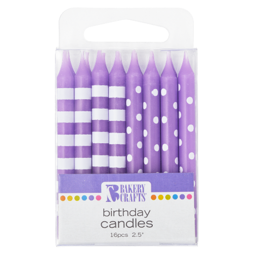 Bakery Crafts Purple with Stripes & Polka Dots Birthday Candles Perspective: front