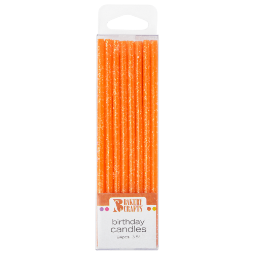 Bakery Crafts Orange Slim Glitter Birthday Candles Perspective: front
