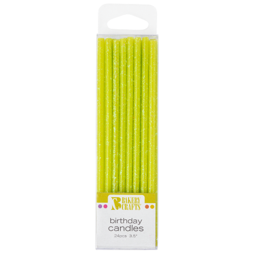 Bakery Crafts Lime Green Slim Glitter Birthday Candles Perspective: front