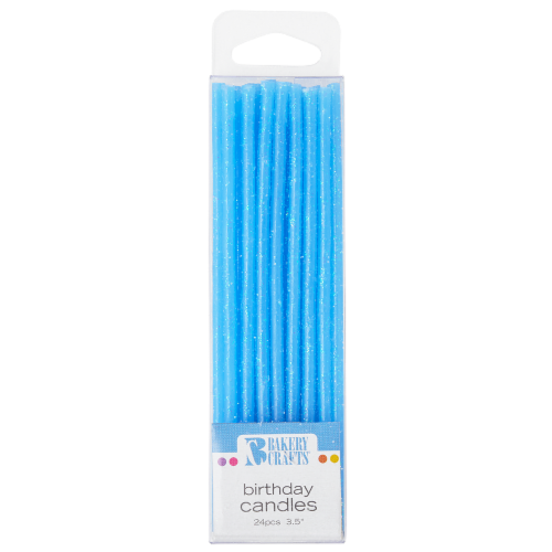 Bakery Crafts Blue Slim Glitter Birthday Candles Perspective: front