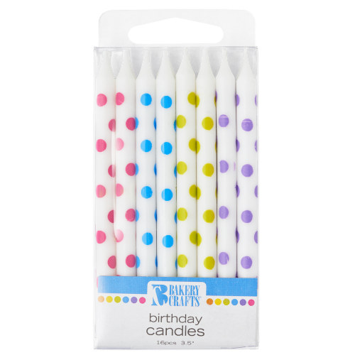 Bakery Crafts White with Polka Dots Birthday Candles Perspective: front