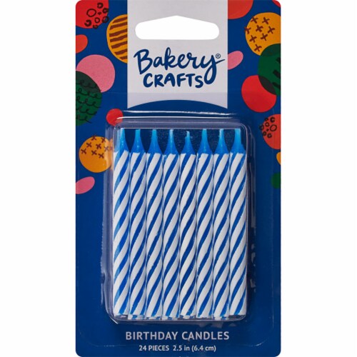 Bakery Crafts Blue Candy Striped Candles Perspective: front