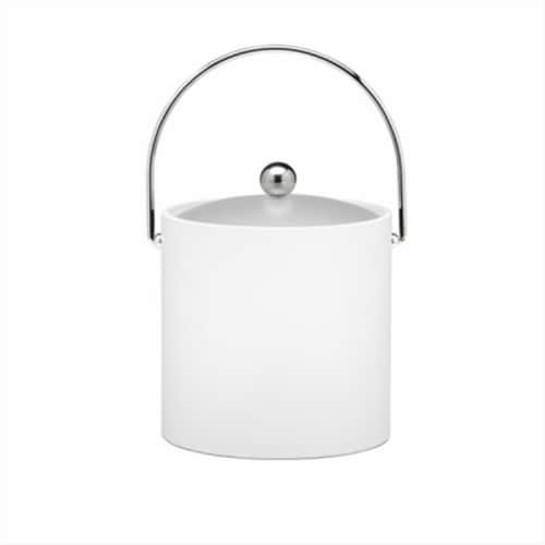 Kraftware 10166 B.C. White 3 Quart Ice Bucket- Chrome Bale Handle- Chrome Flat Knob- Frosted Perspective: front