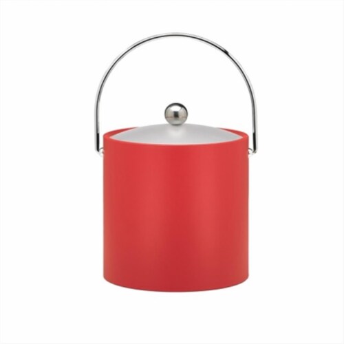 Kraftware 10766 B.C. Red 3 Quart Ice Bucket- Chrome Bale Handle- Chrome Flat Knob- Frosted Vi Perspective: front