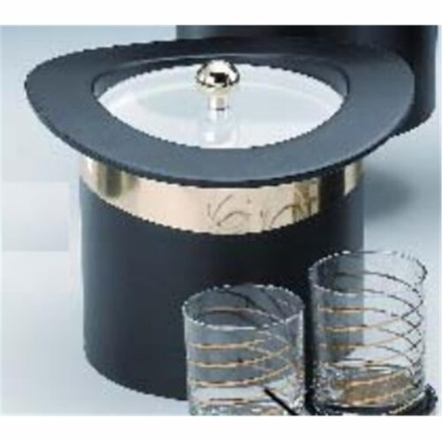 Kraftware 63475 Top Hats Black with Brass 3 Quart Ice Bucket with Band and Lucite Cover Perspective: front