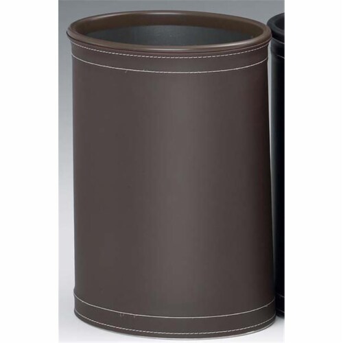 Kraftware 68874 Stitched Brown Stitched Waste Basket with Silver Basket Perspective: front