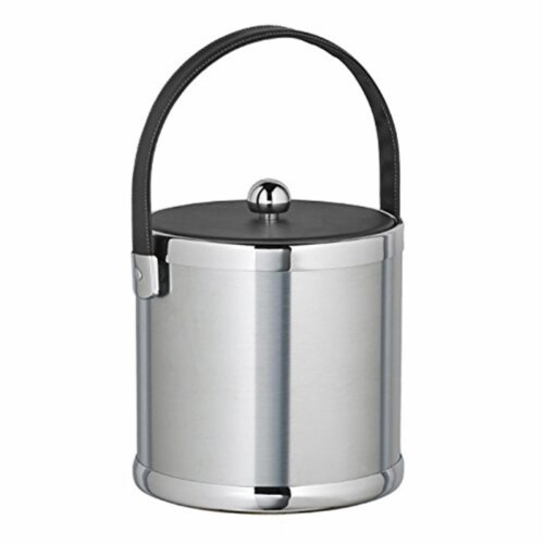 Kraftware Corp 70473 Brushed Chrome 3 qt. Ice Bucket With Black Stitched Handle And Fabric Li Perspective: front