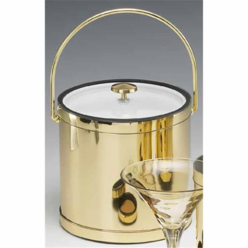 Kraftware 76064 Mylar Polished Brass 3 Quart Ice Bucket with Bale Handle  Lucite Cover with F Perspective: front