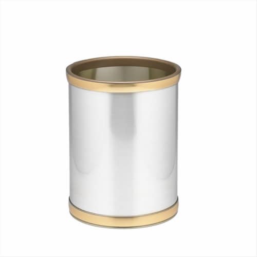 Kraftware 76448 Mylar Brushed Chrome And Brass 10 Inch Round Waste Basket Perspective: front