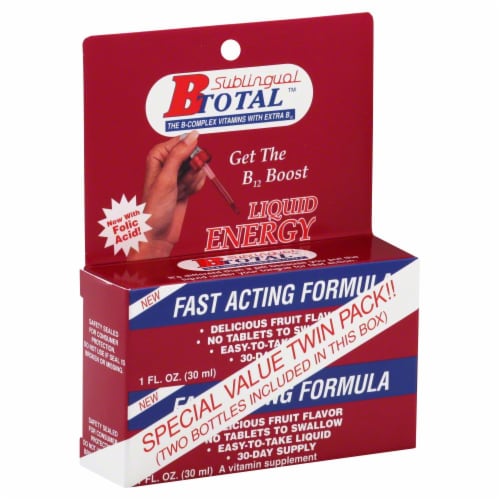 B Total Fast Acting Formula Liquid Energy B12 Boost Perspective: front