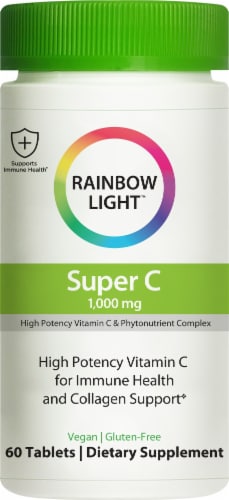 Rainbow Light Super C 1000 Mg Vitamin C and Phytonutrient Complex Immune Health Support Supplement Perspective: front