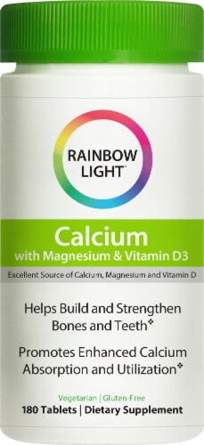 Rainbow Light Calcium With Magnesium and Vitamin D3 Tablets Bone Health and Teeth Support Supplement Perspective: front