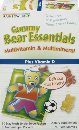 Rainbow Light Gummy Bear Essentials Multivitamin & Multimineral Plus Vitamin D Gummies Packets Perspective: front