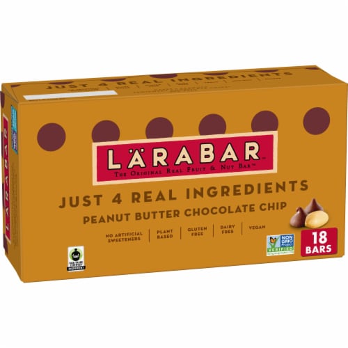 Larabar Gluten Free Vegan - Peanut Butter Chocolate Chip Fruit & Nut Bars Healthy Snacks Perspective: front