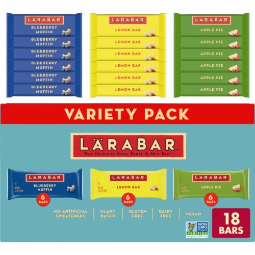 Larabar Blueberry Muffin Lemon Apple Pie Fruit and Nut Bars Variety Pack Perspective: front