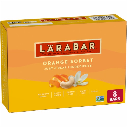 Larabar Gluten Free Vegan Orange Sorbet Mini Fruit & Nut Bars Healthy Snacks Perspective: front
