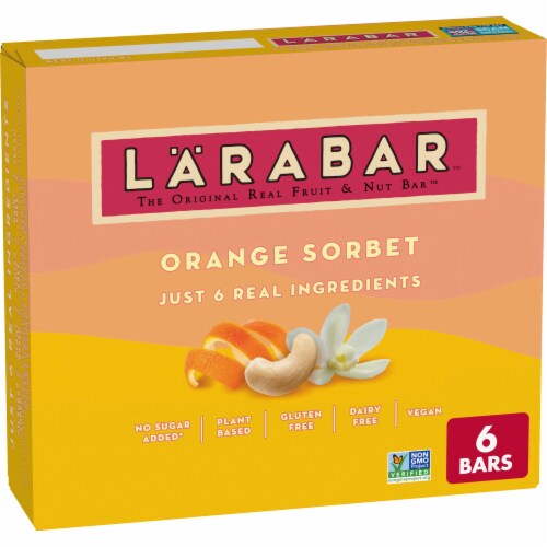 Larabar Orange Sorbet Mini Bars, Gluten Free Vegan, 6 ct Perspective: front