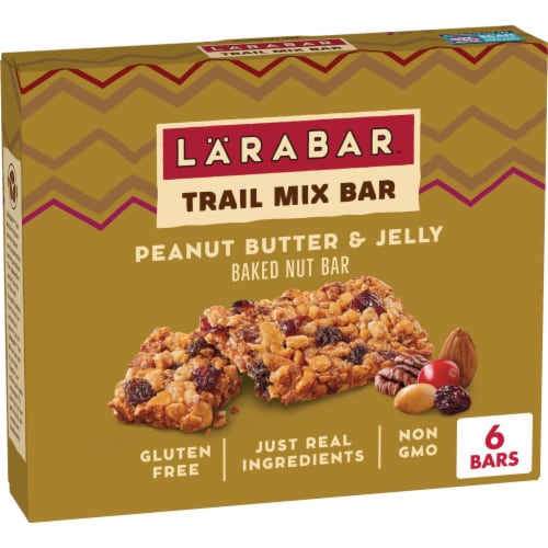 Larabar Trail Mix Bars Peanut Butter and Jelly Gluten Free Baked Nut Bar Perspective: front