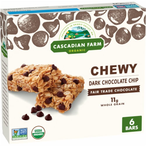 Cascadian Farm Organic Dark Chocolate Chip Chewy Granola Bars Perspective: front