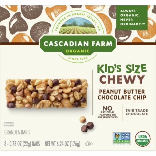 Cascadian Farm™ Organic Peanut Butter Chocolate Chip Kid's Size Chewy Granola Bars Perspective: front