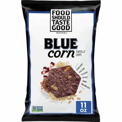 Food Should Taste Good Gluten Free Blue Corn Tortilla Chips Perspective: front