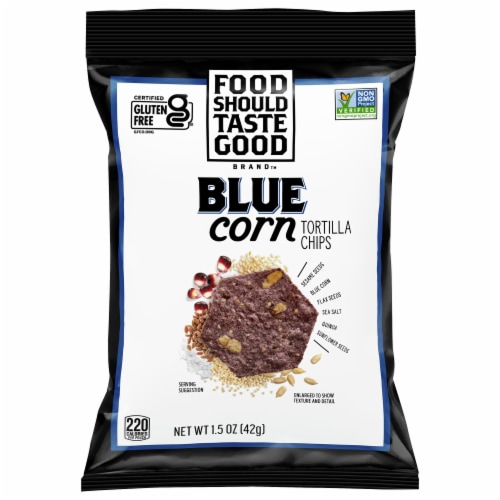 Food Should Taste Good Blue Corn Tortilla Chips Perspective: front