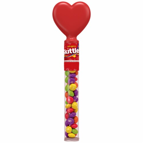 SKITTLES Original Valentine's Candy Tube with Heart Topper Perspective: front