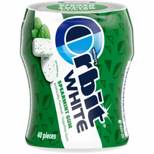 Orbit White Spearmint Sugar Free Chewing Gum Bottle Perspective: front