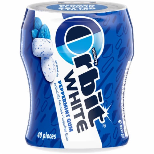Orbit Gum White Peppermint Sugar Free Chewing Gum Bottle Perspective: front