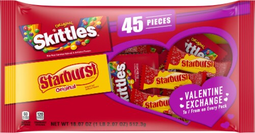 Mars Skittles & Starburst Original Fun Size Valentine's Lay Down Bag Perspective: front