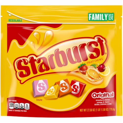 Starburst Original Fruit Chews Summer Candy Family Size Bag Perspective: front