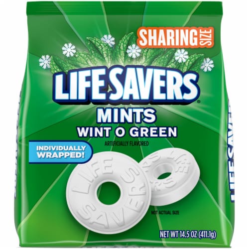 Life Savers Wint-O-Green Breath Mints Hard Candy Sharing Size Bag Perspective: front