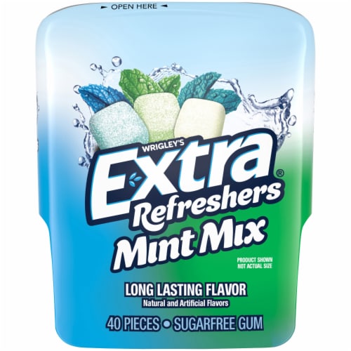 Extra Gum Refreshers Mint Mix Sugar Free Chewing Gum Bottle Perspective: front
