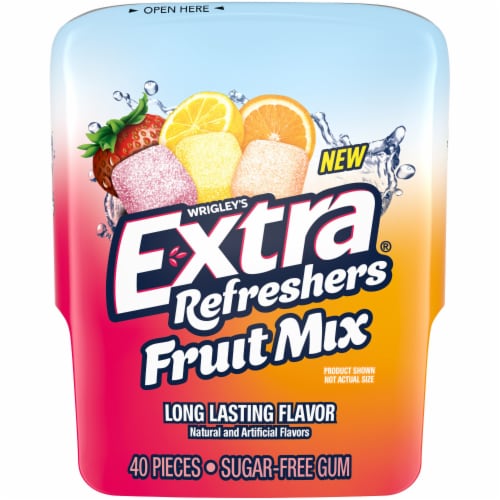 Extra Refreshers Fruit Mix Sugar Free Chewing Gum Bottle Perspective: front