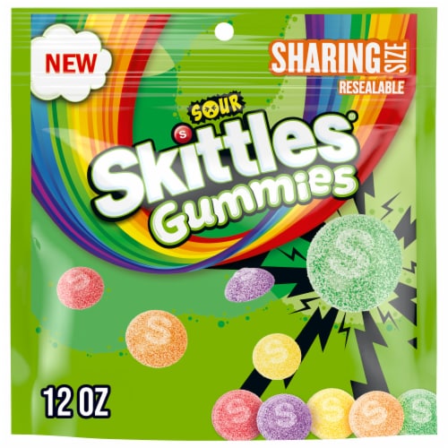 Skittles Sour Gummies Chewy Candy Assortment Sharing Size Bag Perspective: front