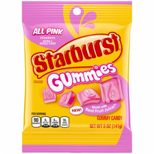 Starburst Gummies All Pink Gummy Candy Bag Perspective: front